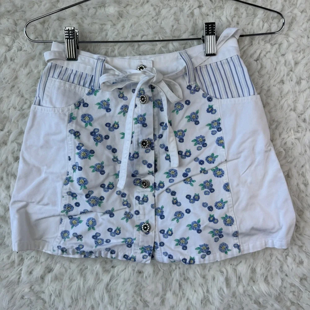 Cherokee‎ Girls 2 Piece Set Vest 10/12 + Skirt 7/8 White Blue Western Floral